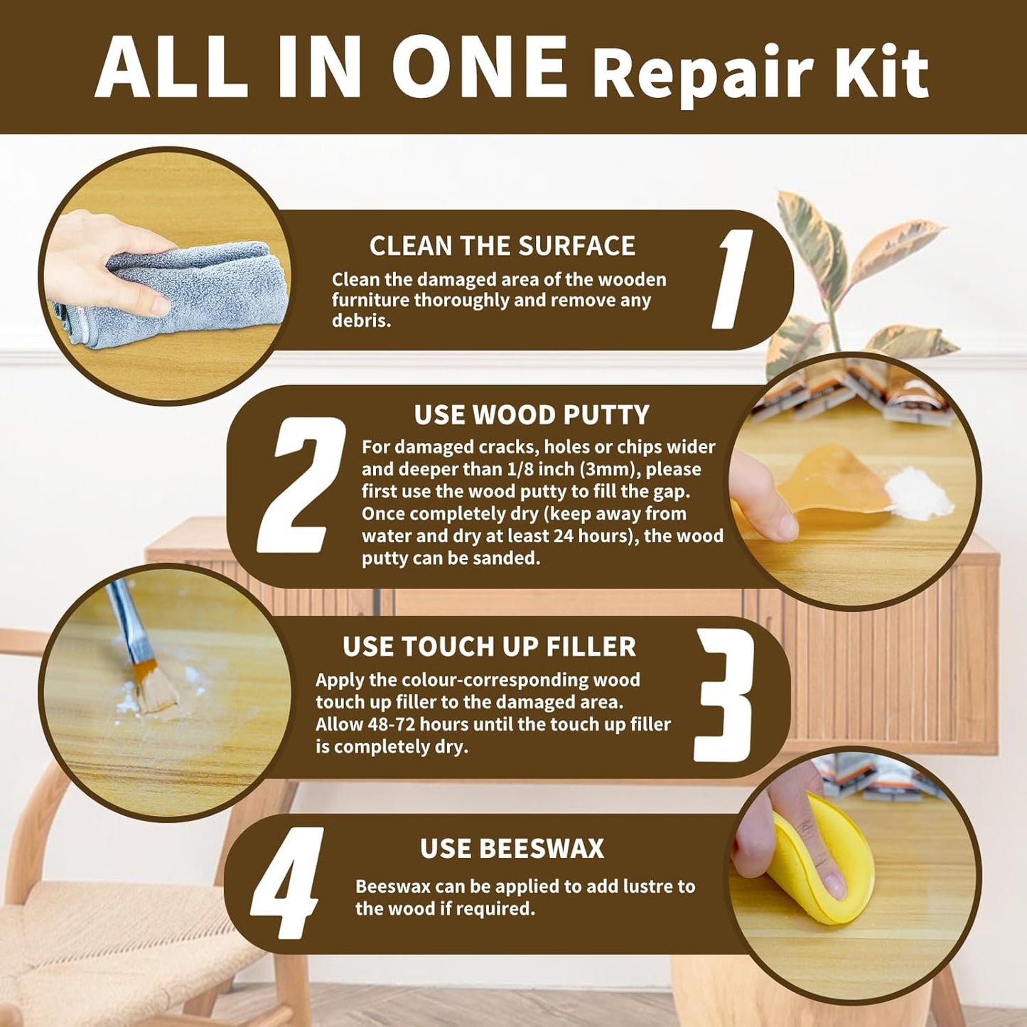 Wood Furniture Repair Kit, All-in-One Large Capacity Floor Repair Kit Include Wood Putty & 12