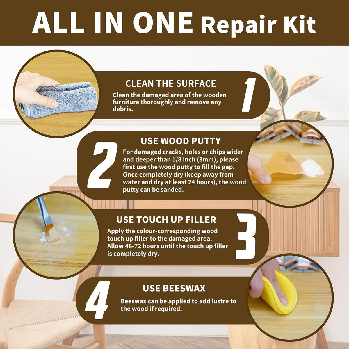Wood Furniture Repair Kit, All-in-One Large Capacity Floor Repair Kit Include Wood Putty & 12