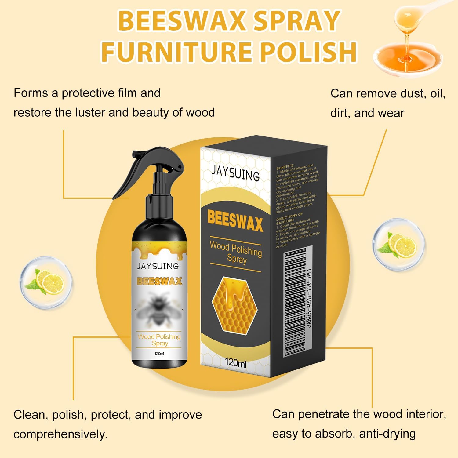 2PCS Natural Beeswax Care Spray & Restorer, The Original Beeswax Spray, Wood Seasoning Beewax For