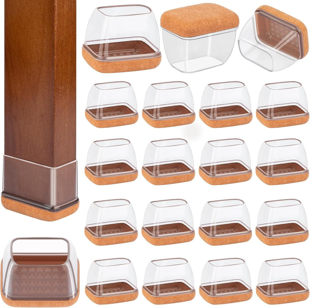 24 Pcs Rectangle Chair Leg Floor Protectors, Silicone Chair Leg Protectors for Hardwood Floors