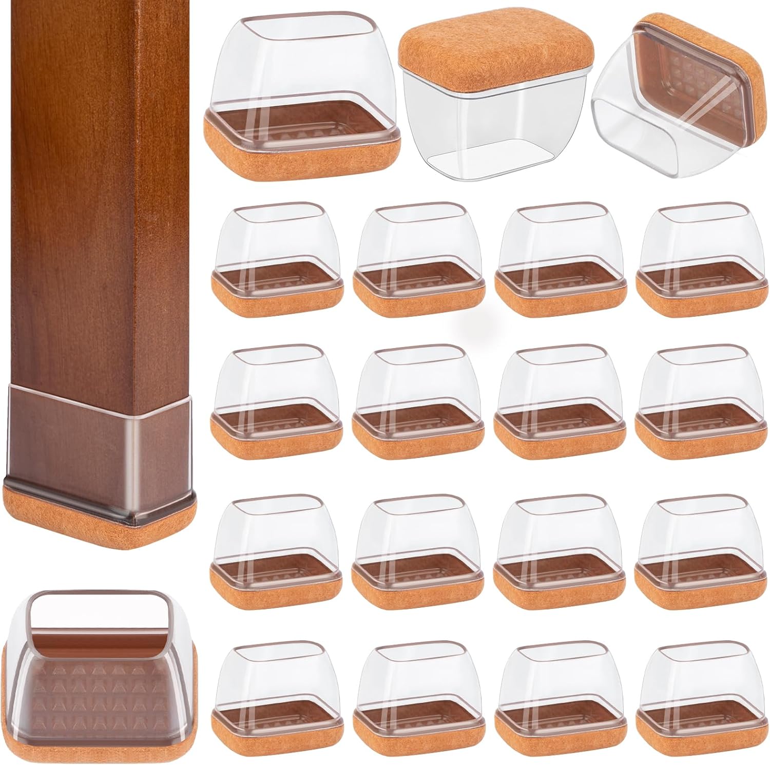 32 Pcs Rectangle Chair Leg Floor Protectors, Silicone Chair Leg Protectors for Hardwood Floors