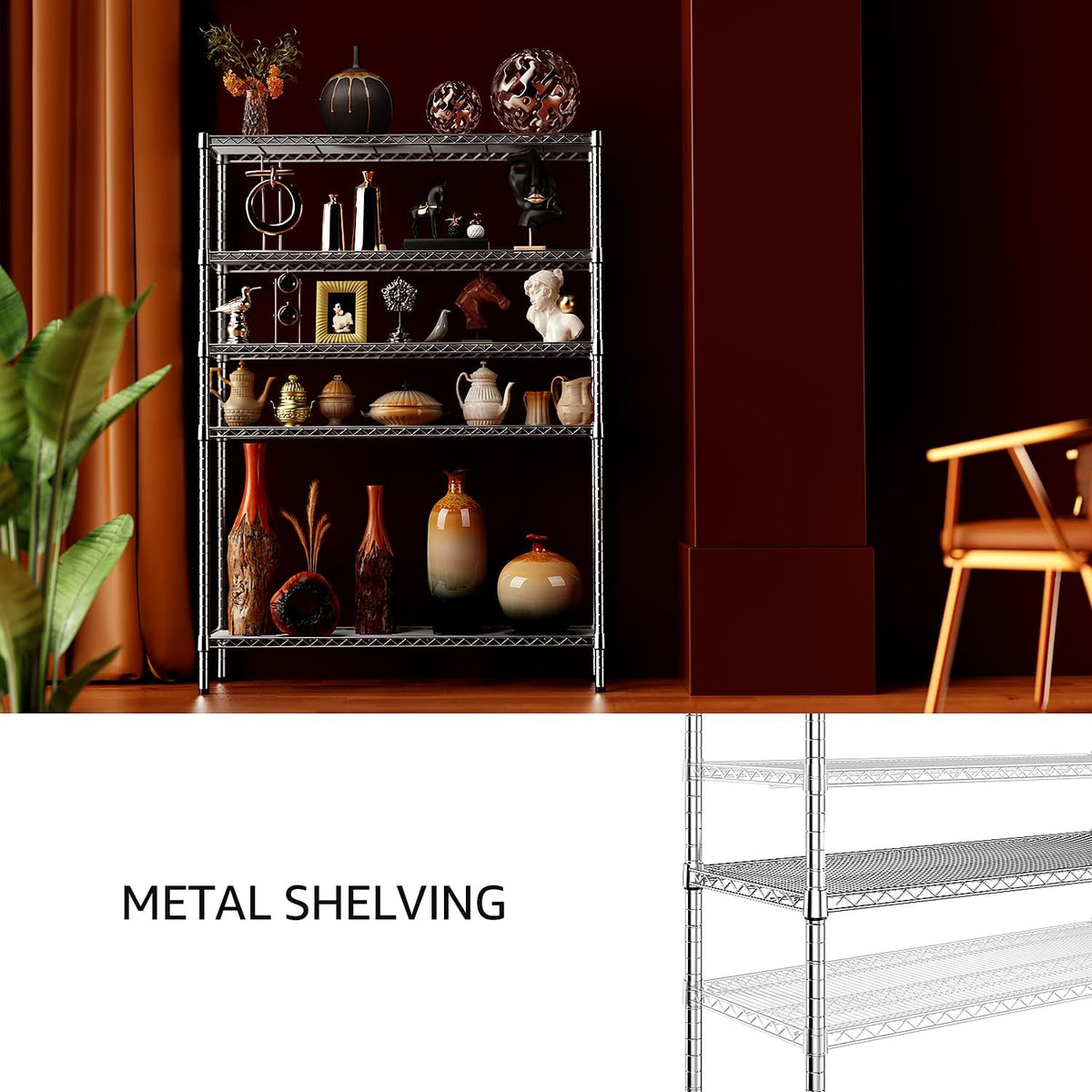 IZEUK 4250 LBS Garage Shelving Wide Storage Shelves 5 Tier Metal Shelves Heavy Duty Adjustable