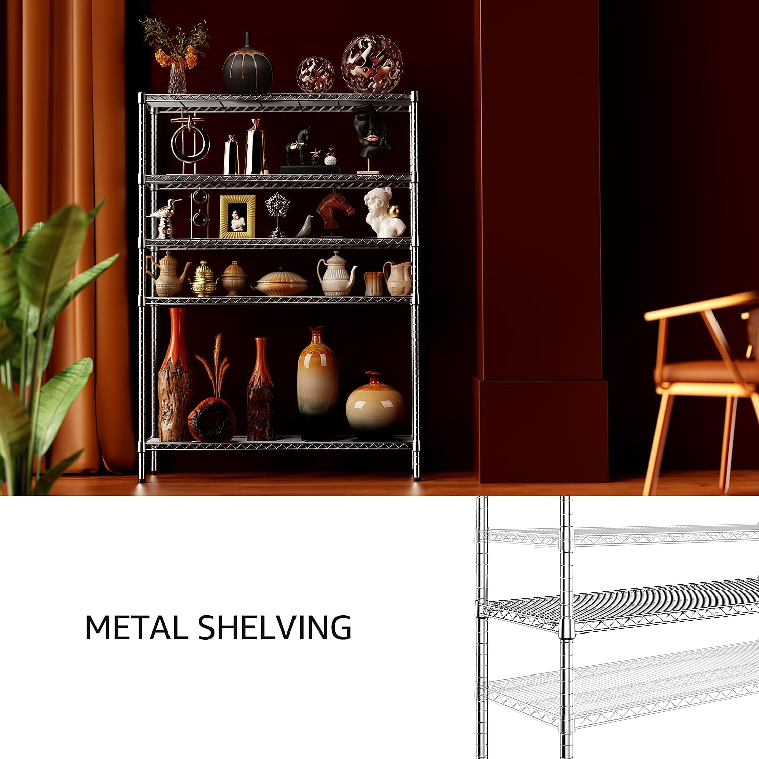 IZEUK 4250 LBS Garage Shelving Wide Storage Shelves 5 Tier Metal Shelves Heavy Duty Adjustable