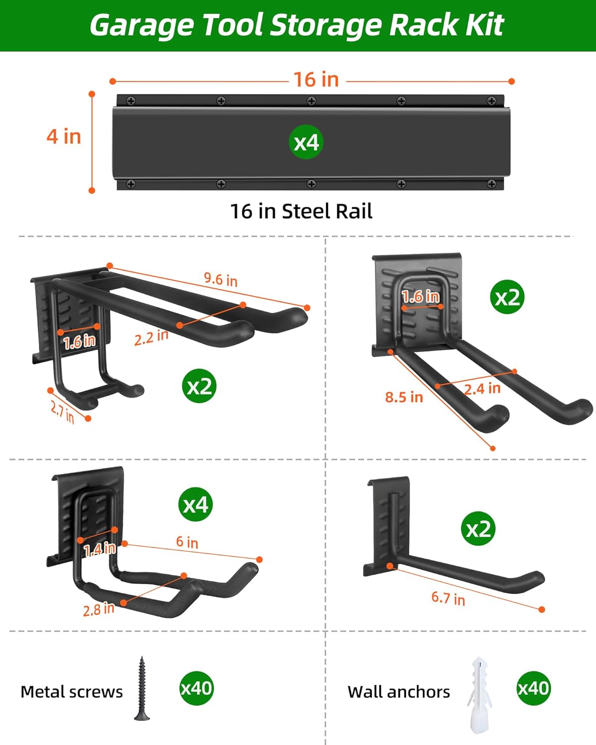 64 inches Garage Tool Organizer Wall Mount, Heavy Duty Garden Tool Organizer Rack, Hanging Storage
