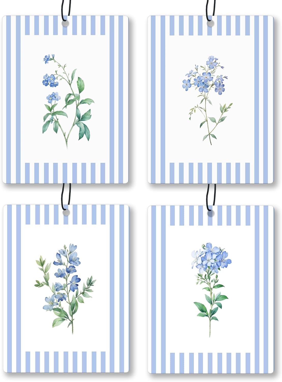 Rustic Blue Floral Car Air Freshener 4 Pcs, Preppy Blue Striped Flower Hanging Scents Air Freshener