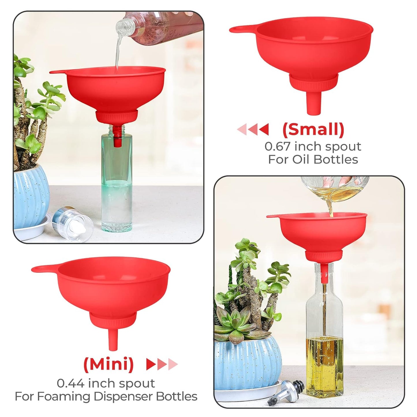 Wide Mouth Kitchen Funnel, Food Grade Plastic Cooking Canning Funnel with 4 Sizes Spouts for