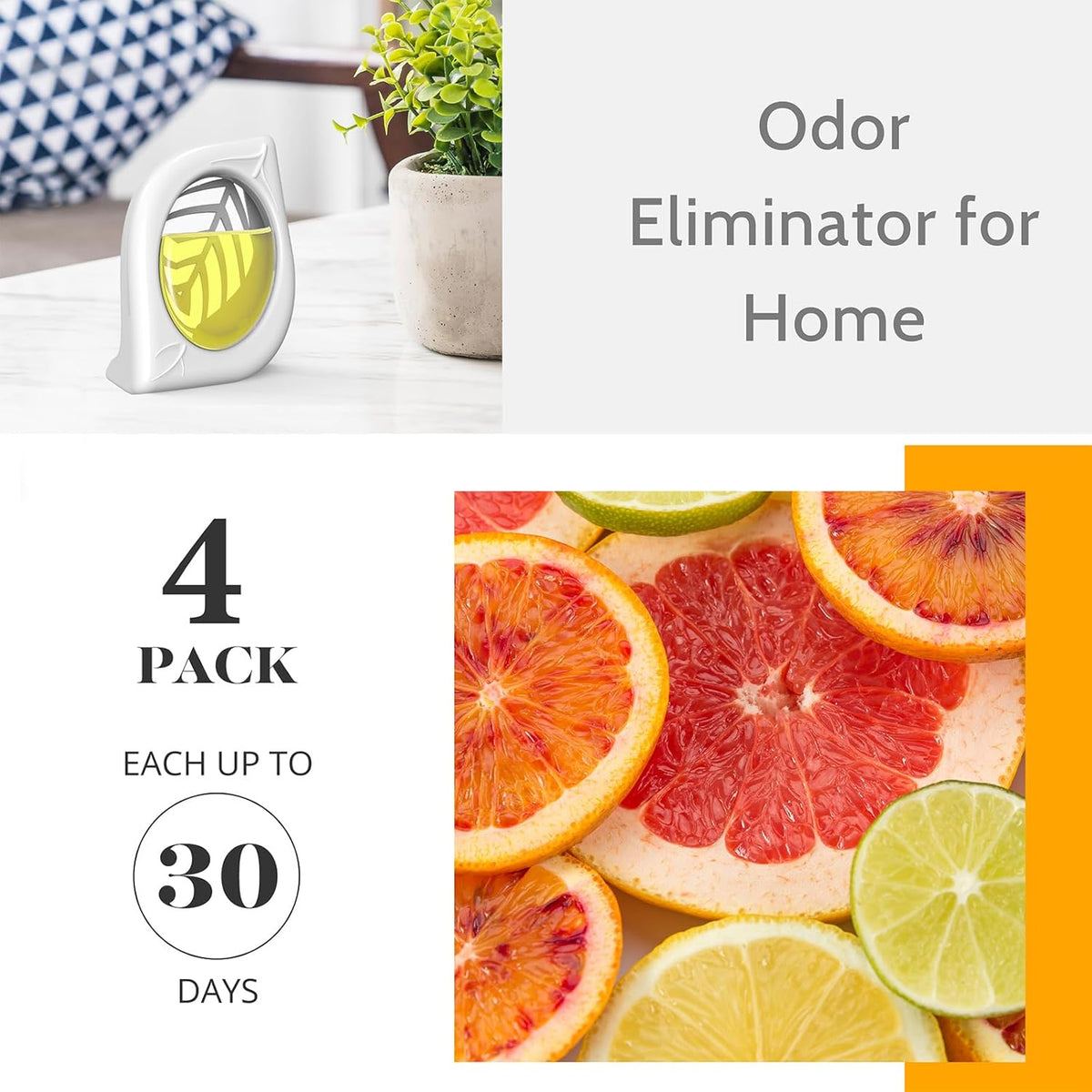 Air Freshener for Home, 4 Pack, Citrus, Odor Eliminator for Small Area Closets Bathroom Pets Strong