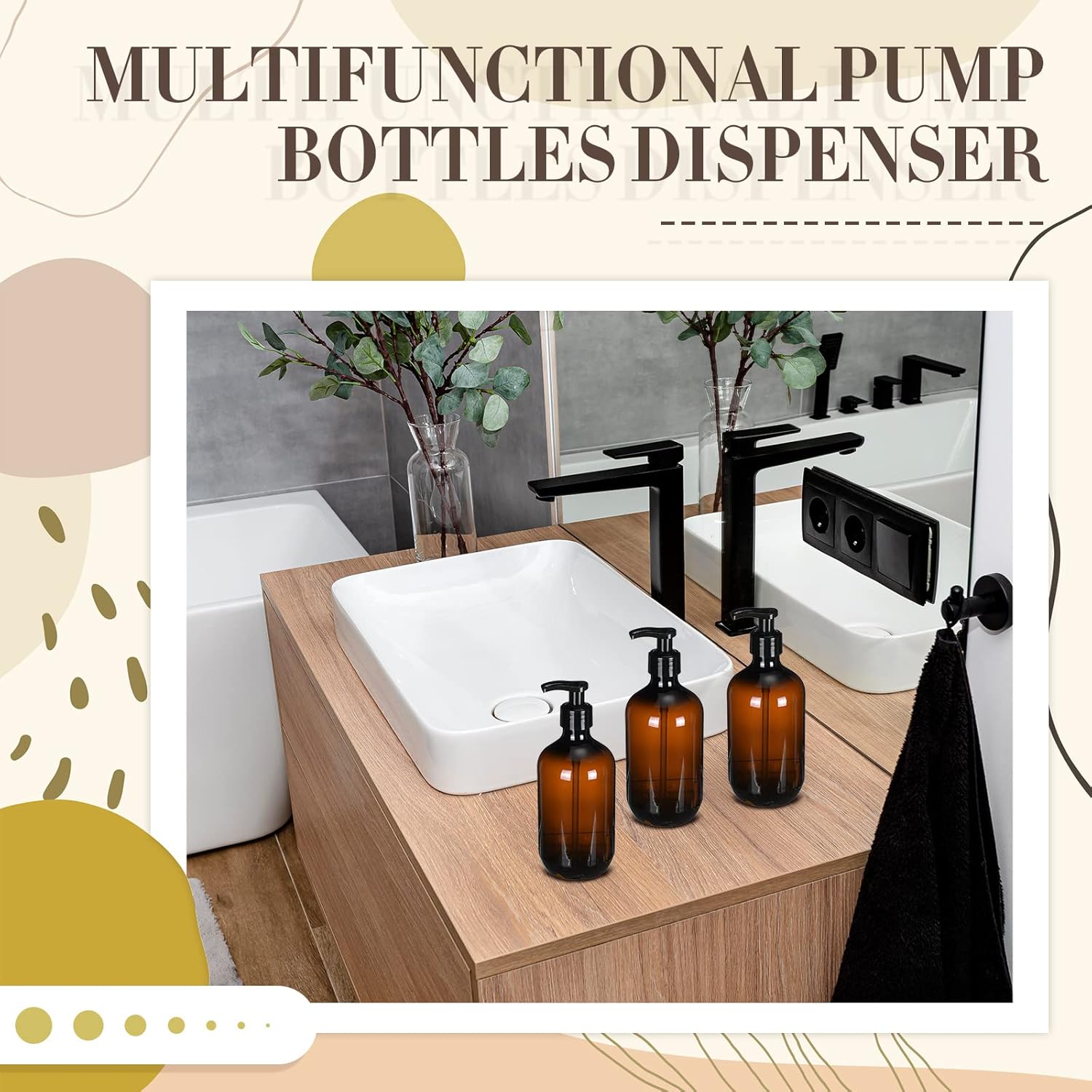 Tessco for you 12 Pack Amber Soap Dispenser Empty Plastic Pump Bottles Dispenser Refillable Shampoo