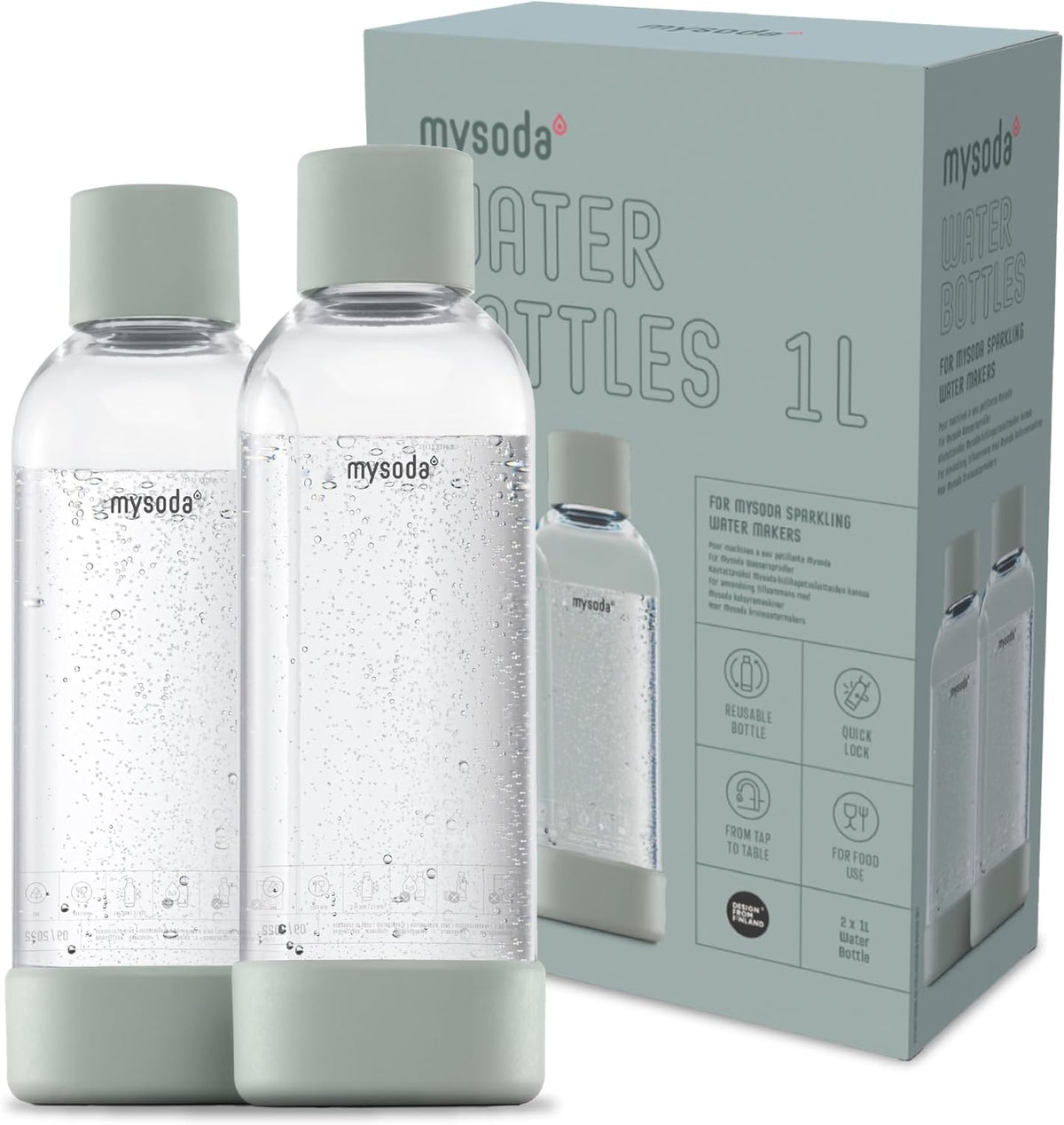 Mysoda Carbonating Bottles 2Pck 1L - Compatible with MySoda and any brands - Quick-Lock Reusable