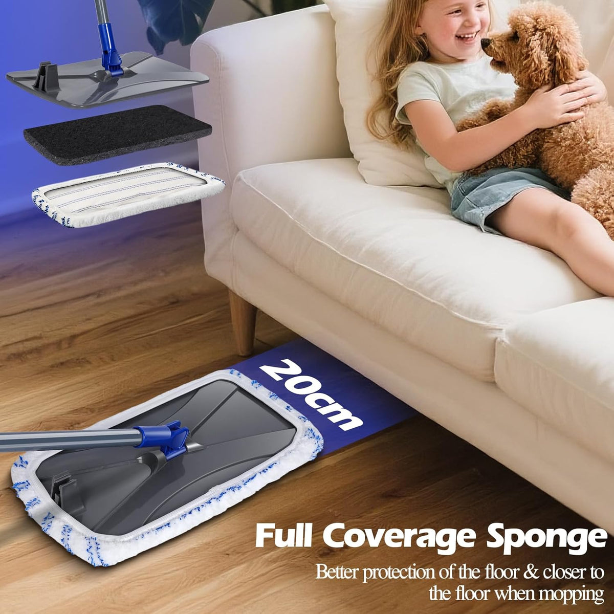 MASTERTOP Microfibre Flat Mop, Extended Wet Dry Large Floor Mop with 5 Reusable Pads & Telescopic