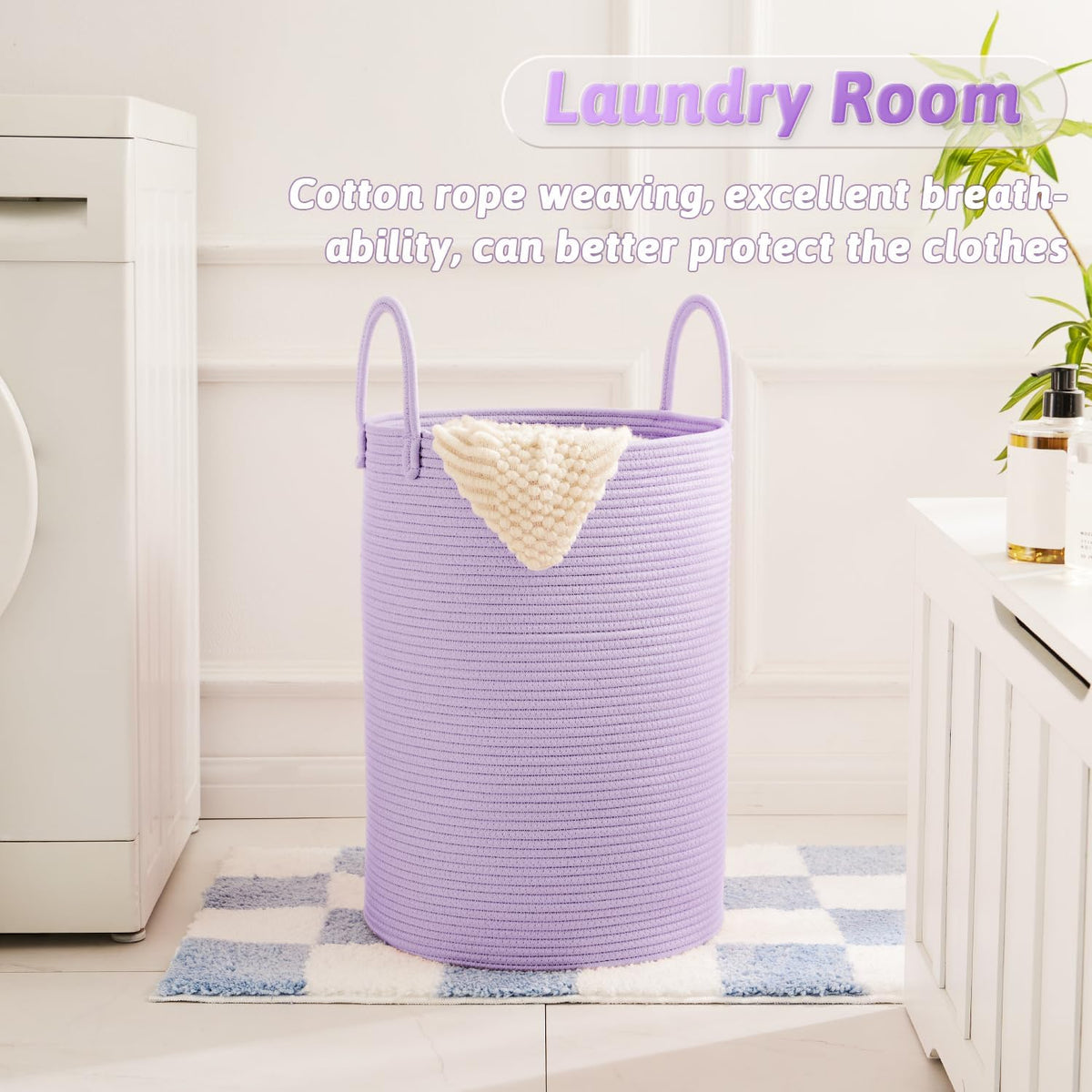 Laundry Basket,Woven Cotton Rope Laundry Hamper,60L for Decorative Storage of Dirty Clothes,Toys