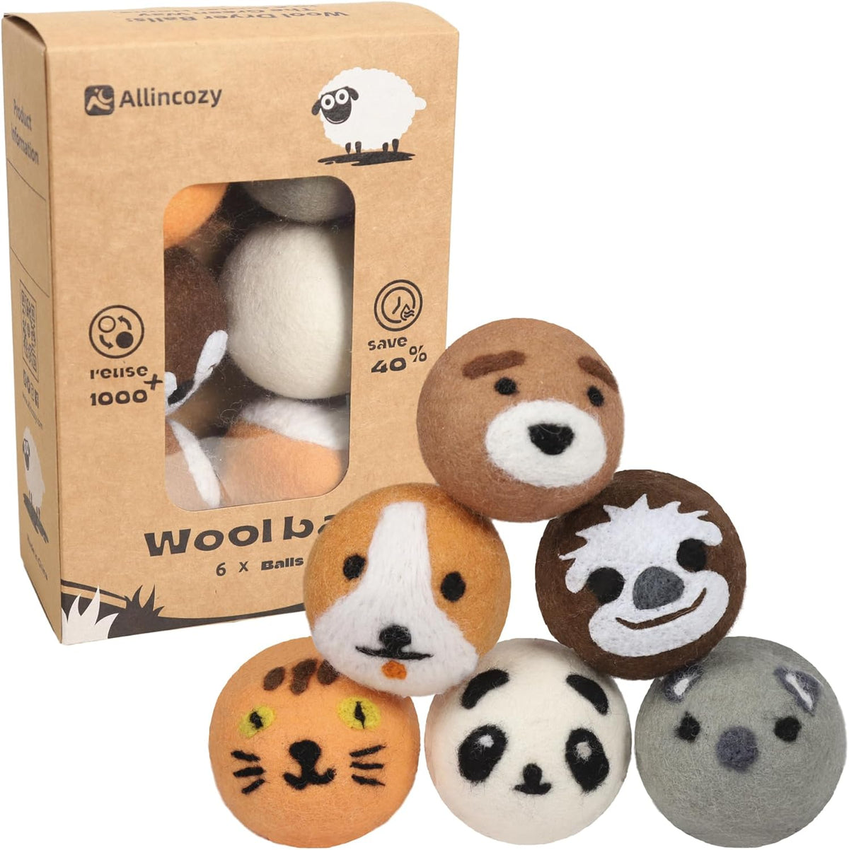 Wool Dryer Balls Laundry Reusable, Natural Eco-Friendly Fabric Softener Reduce Clothing Wrinkles