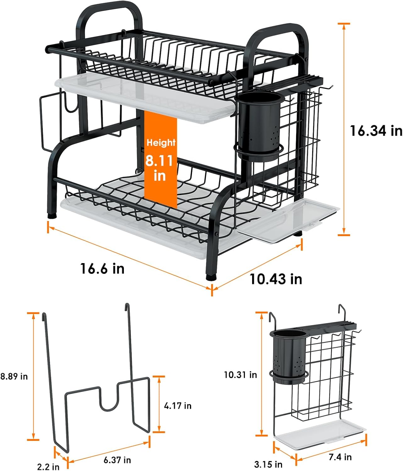 LEGUANG 2-Tier Stainless Steel Dish Drying Rack, Space-Saving Kitchen Organizer for in/Over