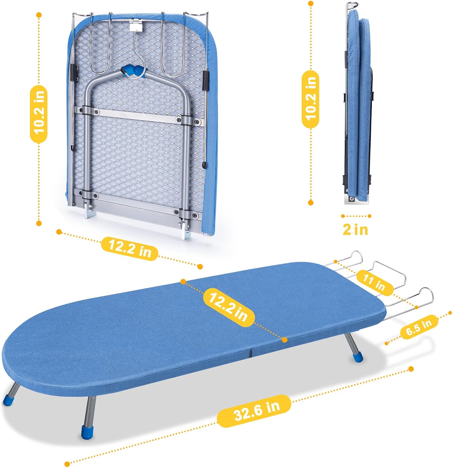 Tabletop Ironing Board with Iron Rest, 32" x12'' Metal Mesh Panel Mini Ironing Board with Heat