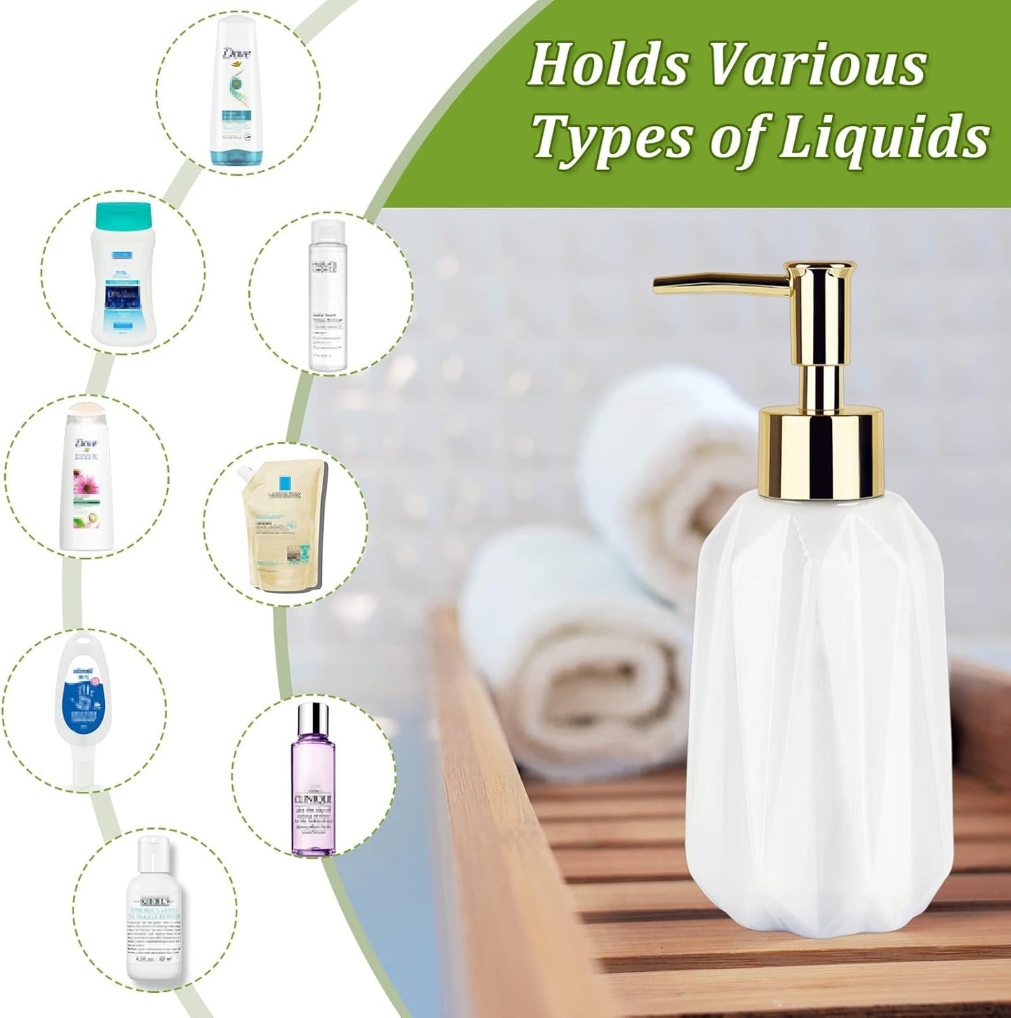 Natheeph Dish Soap Dispenser, Hand Soap Dispenser Ceramic Bottle, Refillable Liquid Great for