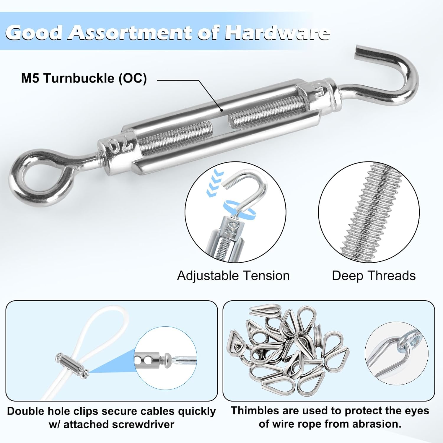 Turnbuckles for Cables Wire, 1/8" X 100Ft White PVC Coated Wire Rope Kit, Multi-use Steel Cable for