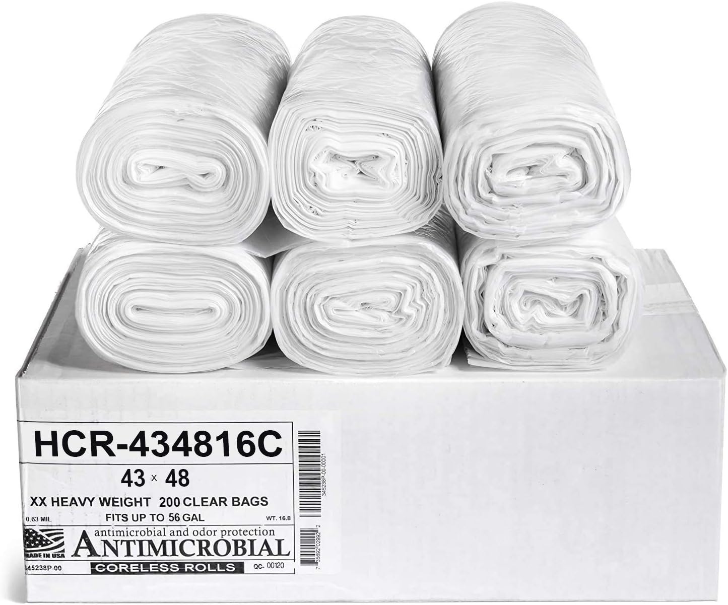 Aluf Plastics High Density Trash Bags, 56 Gallon, 200 Count, 16 Micron (eq), 43" x 48", Clear, for