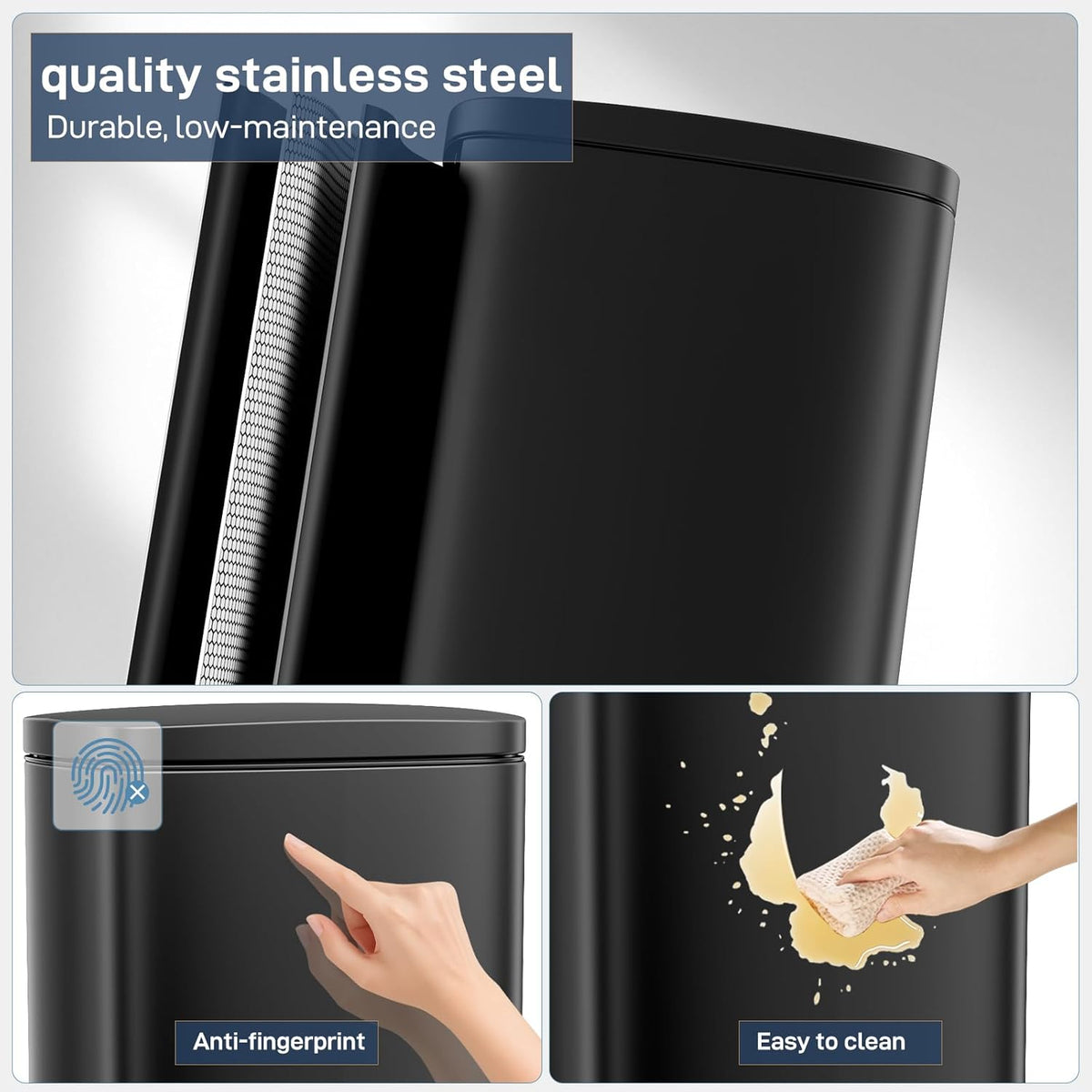 Arlopu13.2 Gallon Step Trash Can, Stainless Steel Garbage Bin, Soft-Close Rubbish Bin with