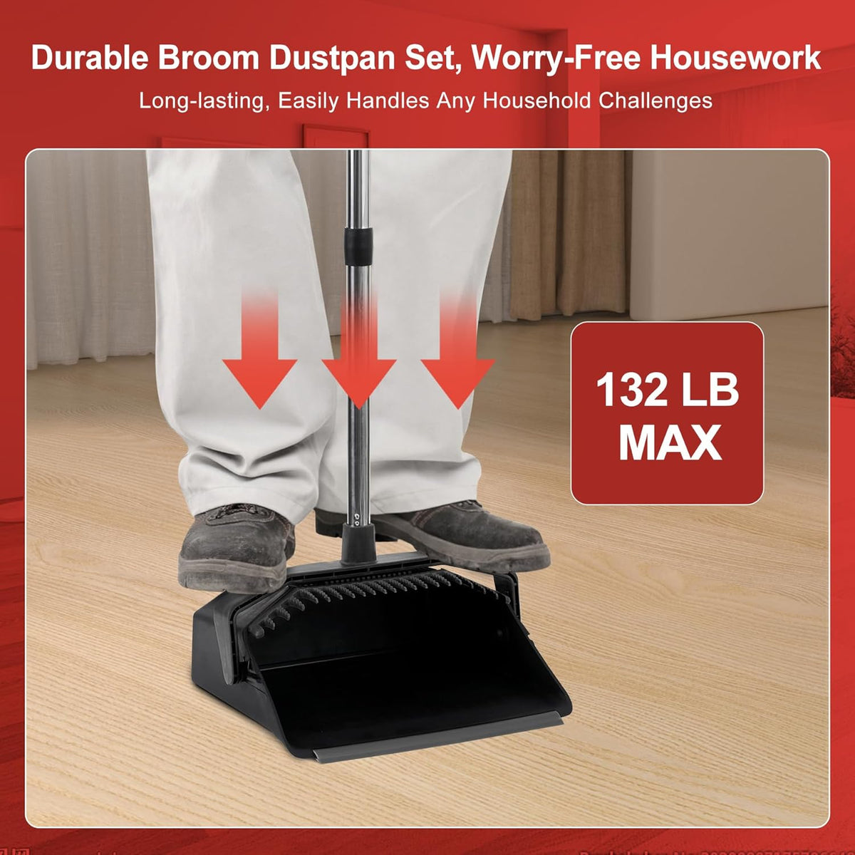 Commercial Broom and Dustpan Set, 3-Pack Broom with Dustpan Combo Set, Industrial Brooms and