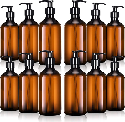 Tessco for you 12 Pack Amber Soap Dispenser Empty Plastic Pump Bottles Dispenser Refillable Shampoo