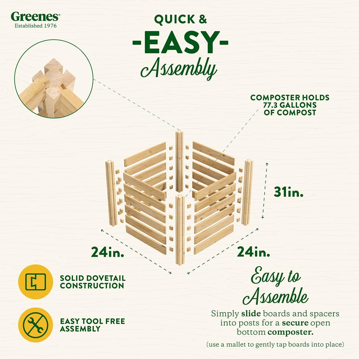 Greenes Fence Cedar Wood Composter, 24" W x 24" L x 31" H / 77.3 Gallons - Made in USA with North