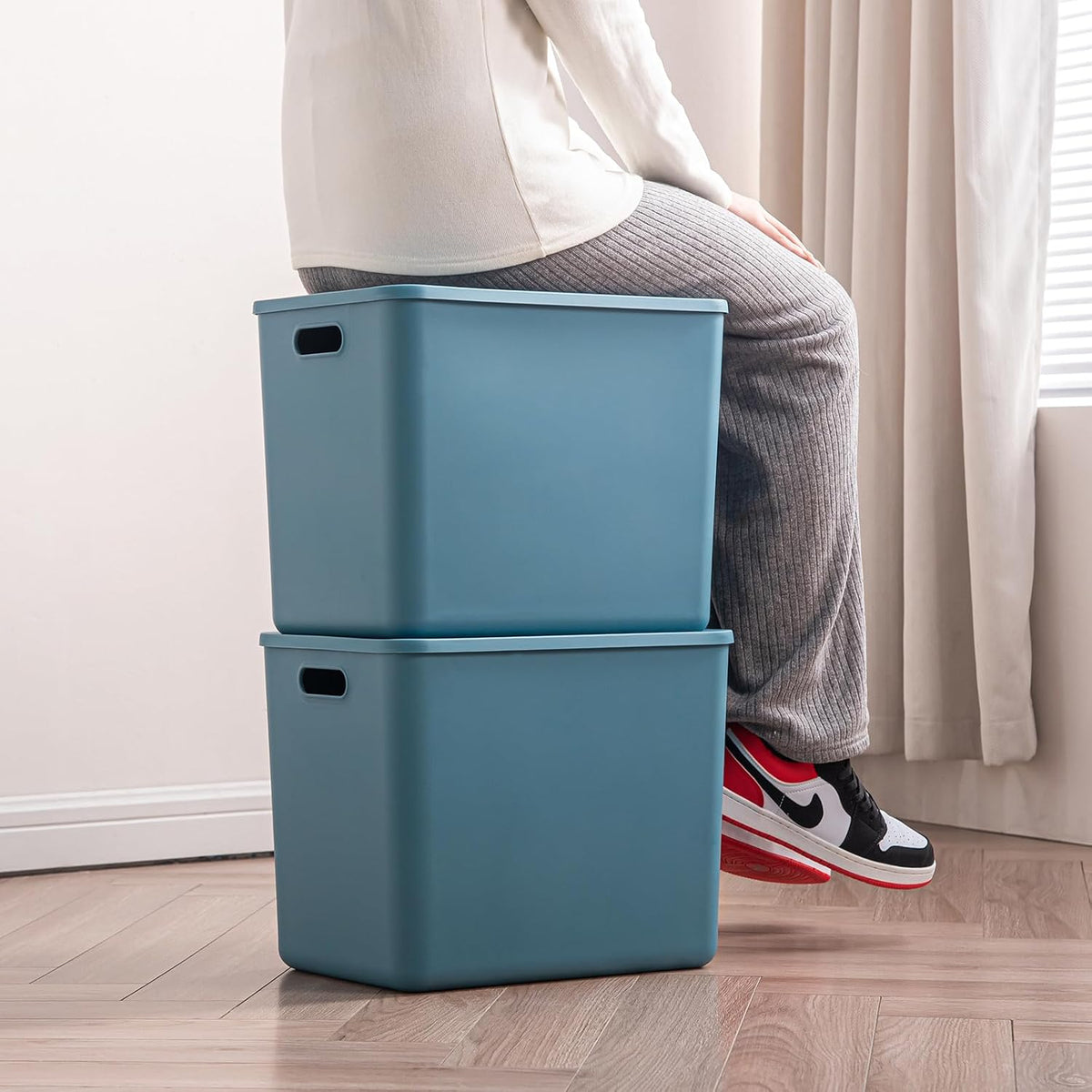 Plastic Storage Bins with lids,Storage Baskets,Container with handle,Storage Organizer Bins for