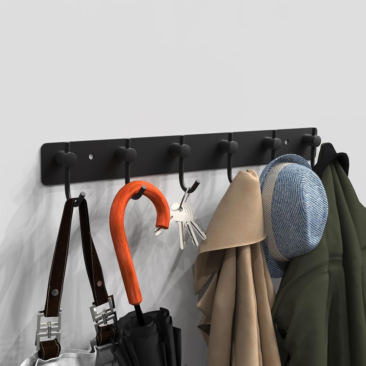 VAEHOLD Wall Hooks for Hanging, Black Coat Rack Wall Mount with 6 Coat Hooks, Towel Hanger, Hat