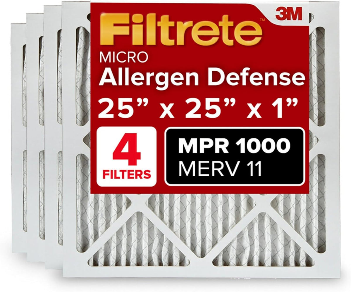 Filtrete 25x25x1 AC Furnace Air Filter, MERV 11, MPR 1000, Micro Allergen Defense, 3-Month Pleated