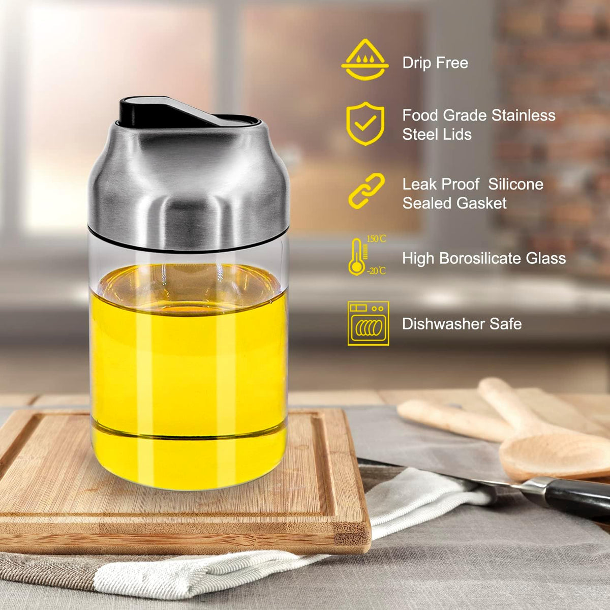 Aelga Soy Sauce Dispenser, 7oz Non-Drip Spout Oil and Vinegar Dispenser with Auto Flip Cap, Glass