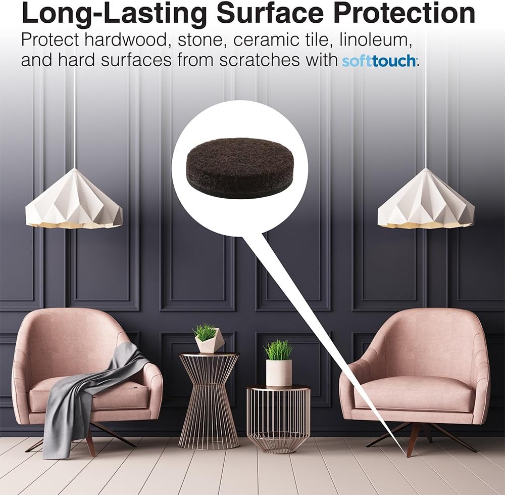 SOFTTOUCH 4723295N Heavy Duty 2 Inch Felt Furniture Pads to Protect Hardwood Floors from Scratches