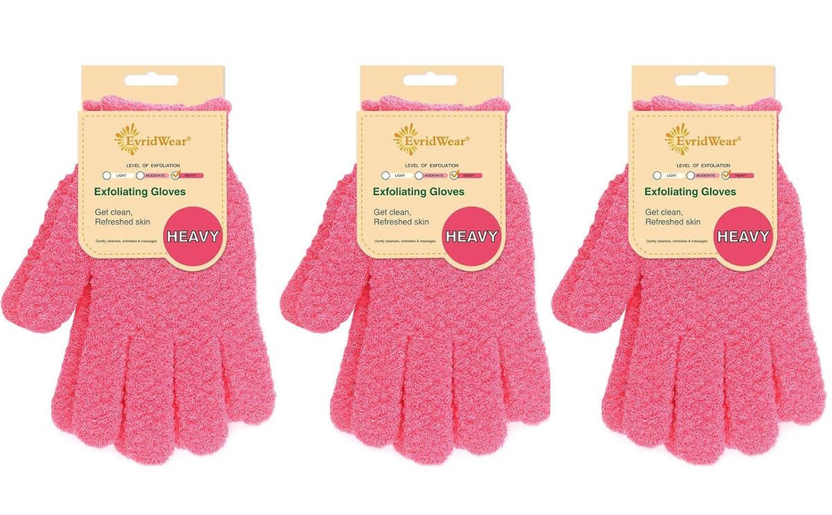 Evridwear Exfoliating Gloves for Shower, 100% Nylon Thick Soft Medium Heavy Bathing Gloves Dead