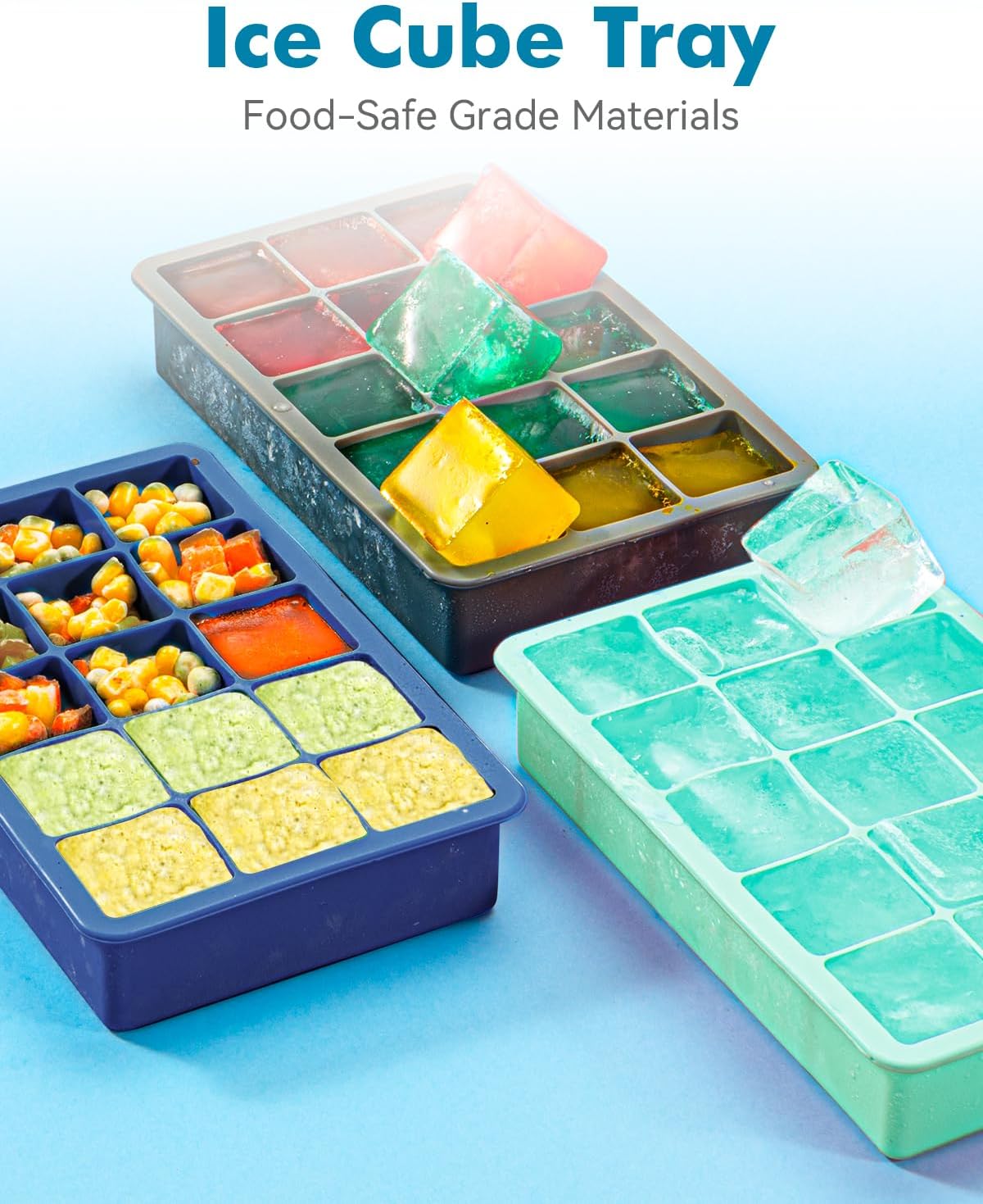 Silicone Ice Cube Trays for Freezer Set of 2, Square Ice Cubes Mold, Easy Release Silicone Old