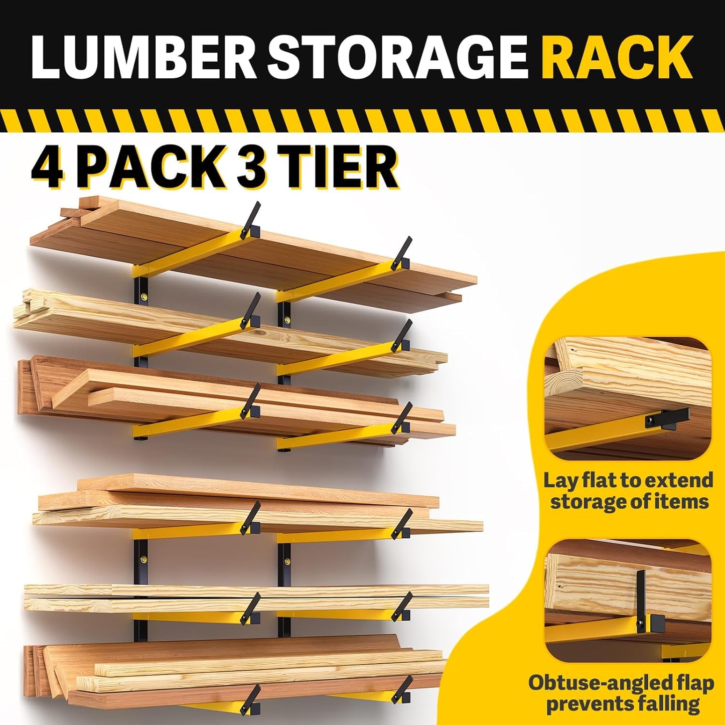 GREENER Lumber Storage Rack Folding Wood Storage Racks Wall-Mounted Metal Racks for Storage with