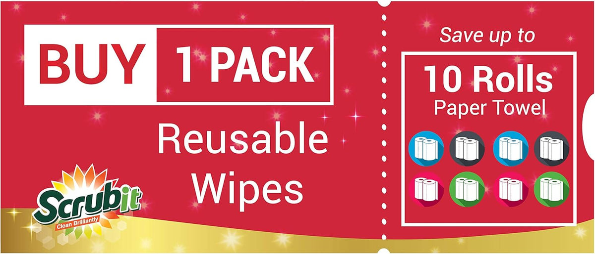 SCRUBIT Reusable Handy Wipes – Cleaning Cloth for House and Office - Dish Cloths for Washing Dishes