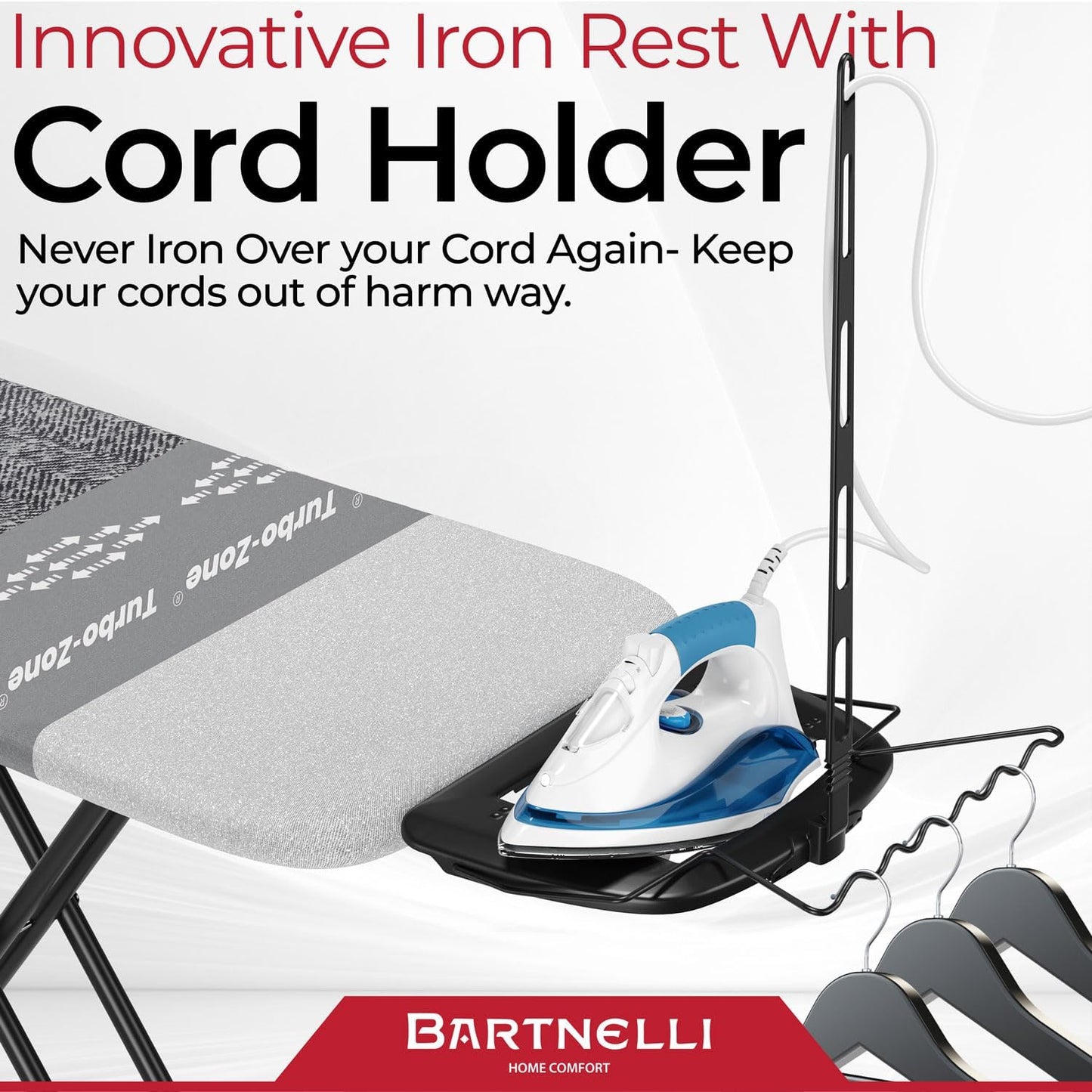 Bartnelli Heavy Duty Ironing Board 48x15 | Designed & Made in Europe with Patent Technology, Turbo
