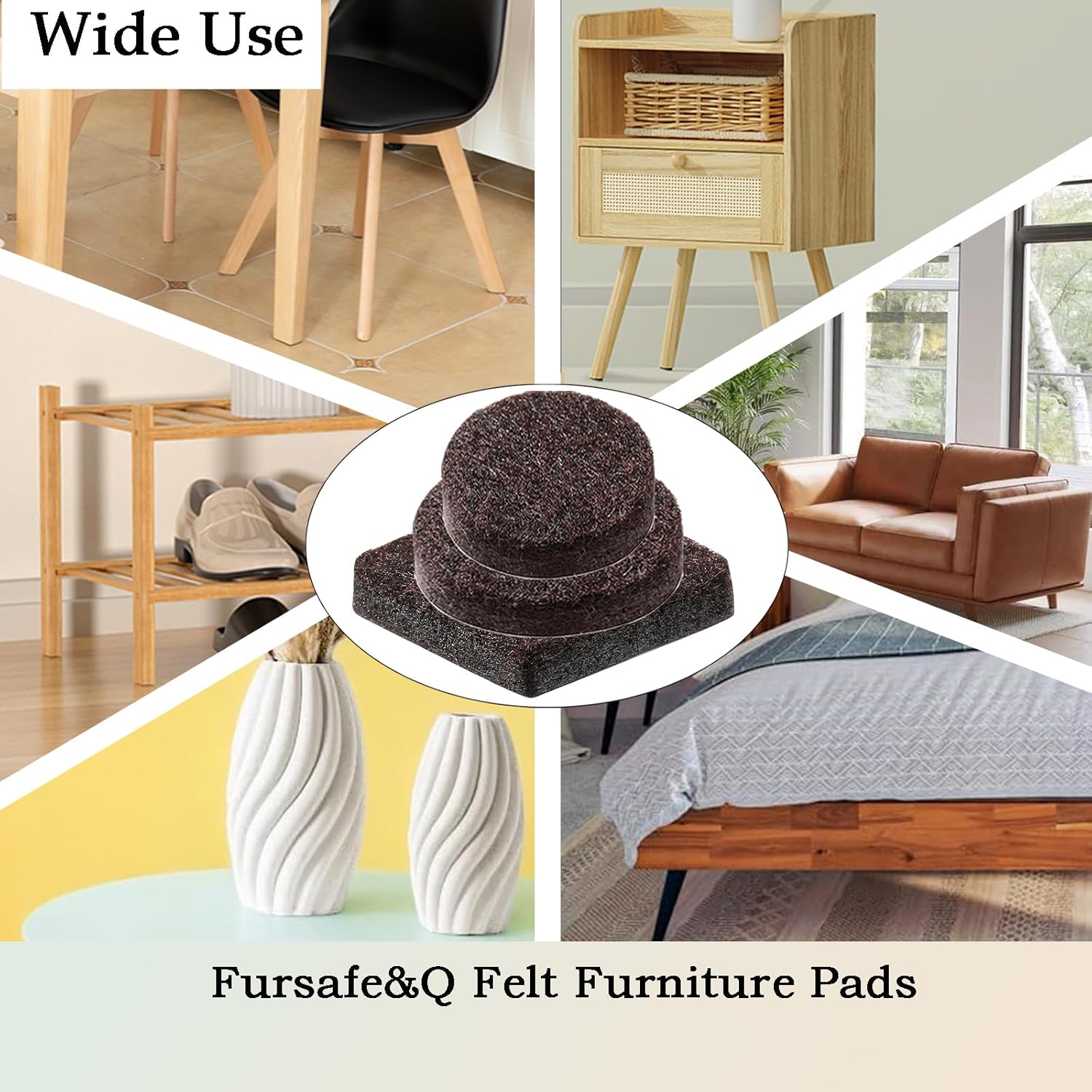 Fursafe&Q Felt Furniture Pads for Hardwood Floors -Self Adhesive Felt Chair Leg Pads，Furniture Feet