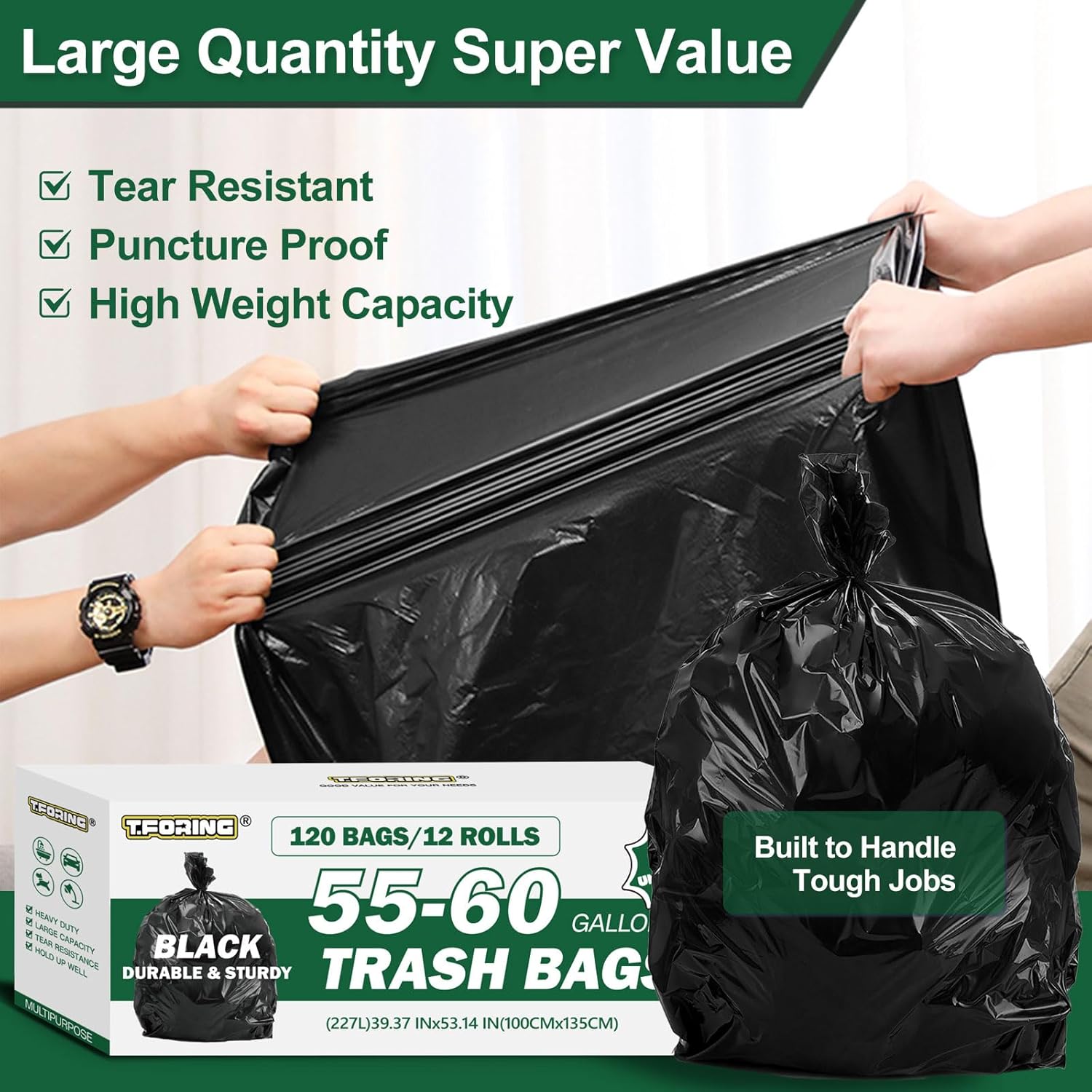 55-60 Gallon Black Trash Bags 120 Count - 40''x53'' Extra Large 50+ Gallon Garbage Bags,Unscented