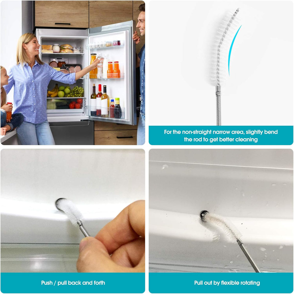 Extra-Thick Drain Brush with Stronger Spring 61-Inch Stainless Steel and Nylon Pipe Cleaner for