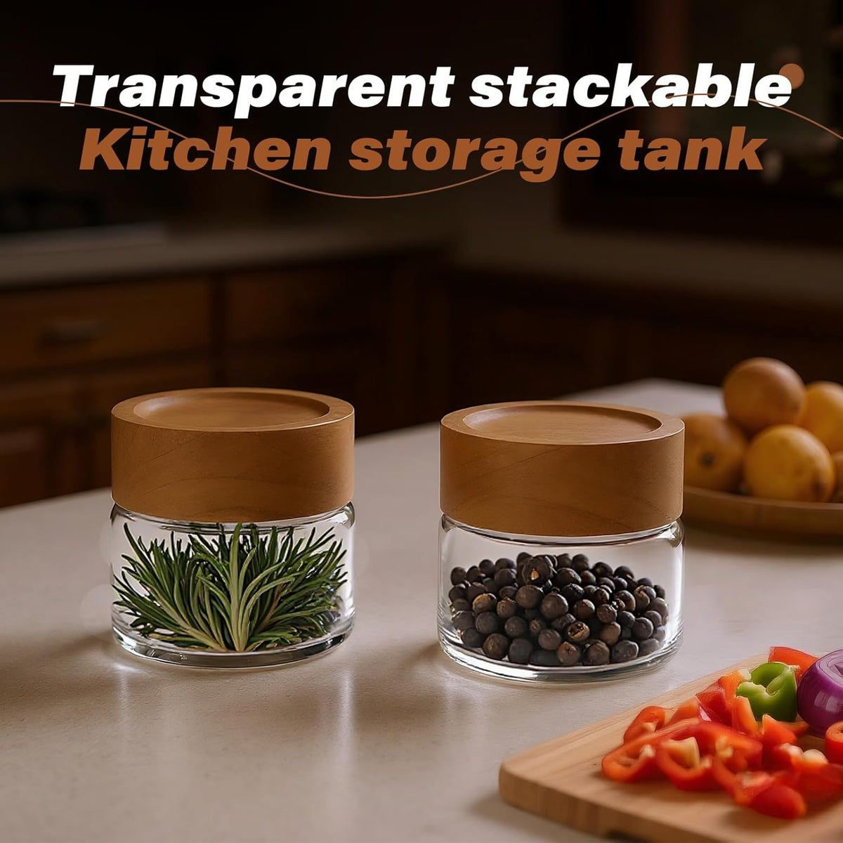 2-Pack 4 oz Leakproof Mason Jars with Airtight Acacia Wood Lids - Small Glass Food Storage