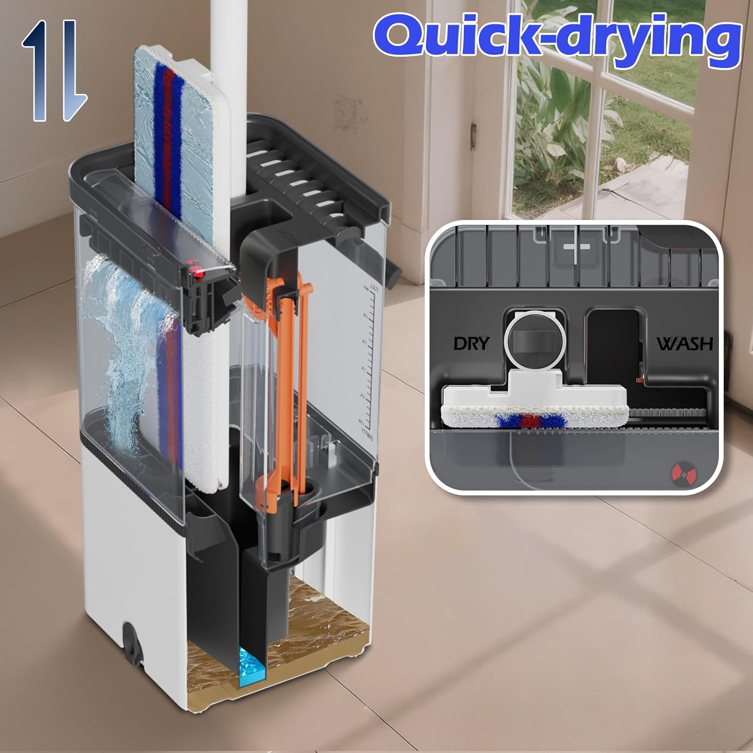 Mop and Bucket Set,Midyb Flat Mops and Bucket System with 2 Microfiber Pads,Mop and Bucket with