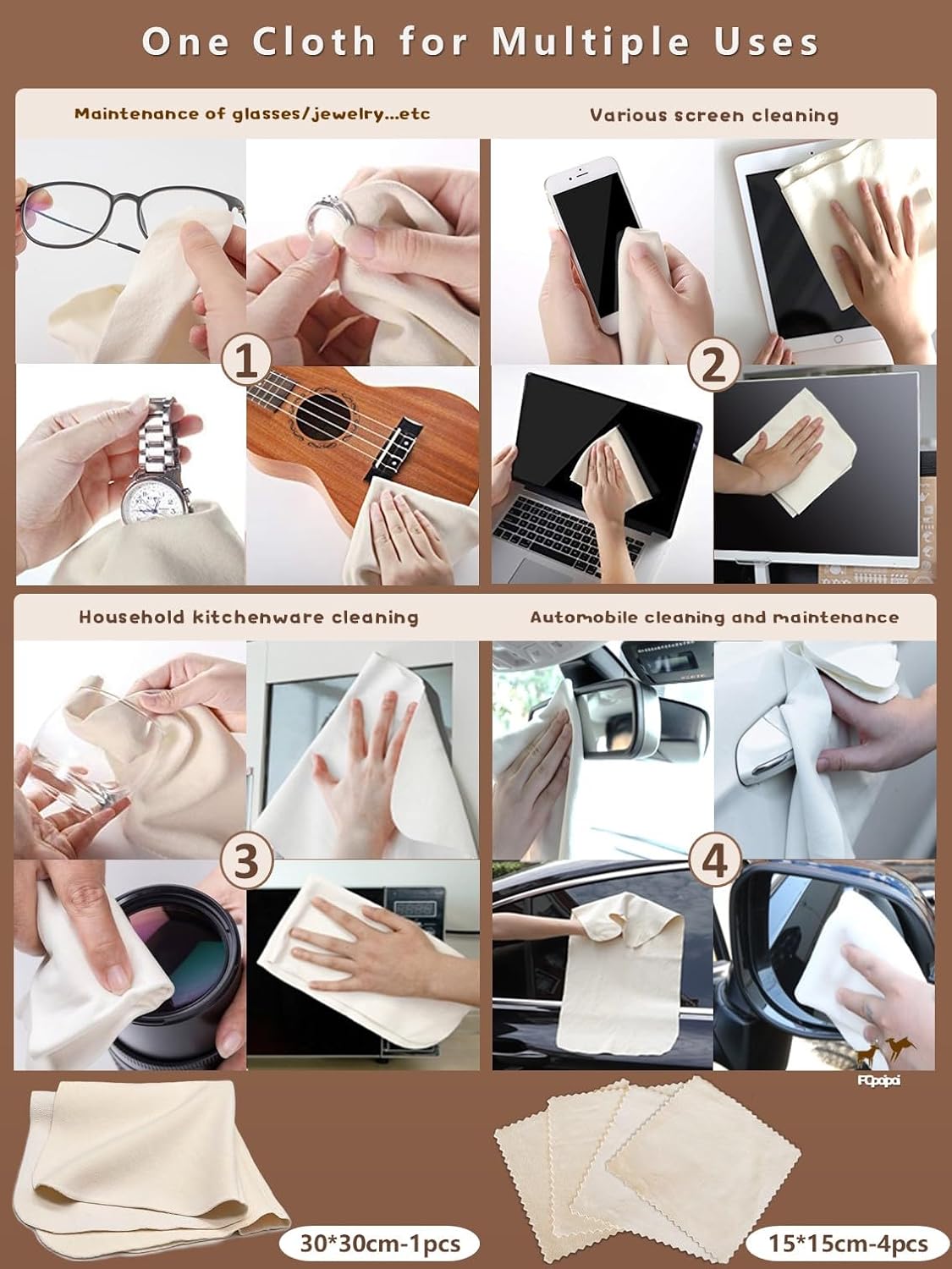 Eyeglass Cleaning Cloth Natural Chamois Leather Camera Lens Cleaning Cloths，Premium Cloth，Safe and