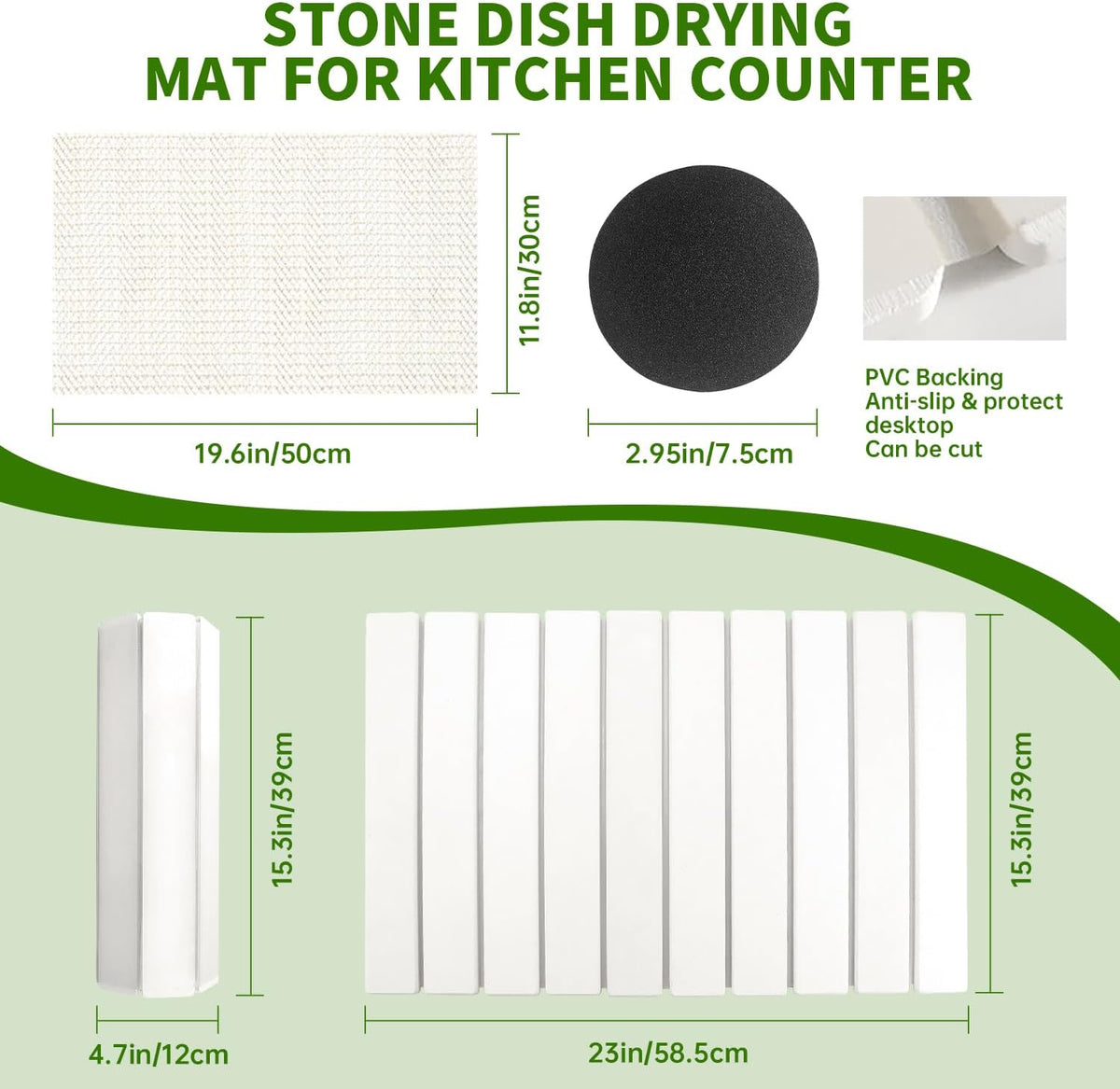 Stone Drying Mat for Kitchen Counter Square, 23.62"x15.35", Collapsible Quick Dry Dish Drying Mat