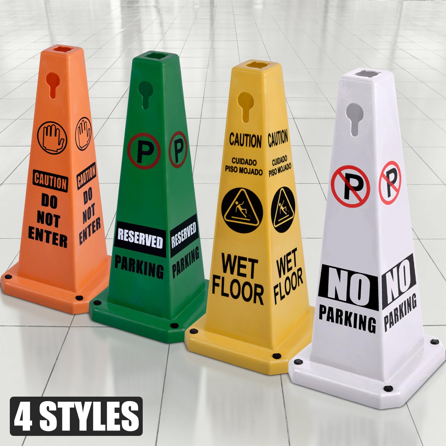 Plastic Traffic Cones, 4-Sided Message Cones, Road Safety Parking Cones, Standing Traffic Warning