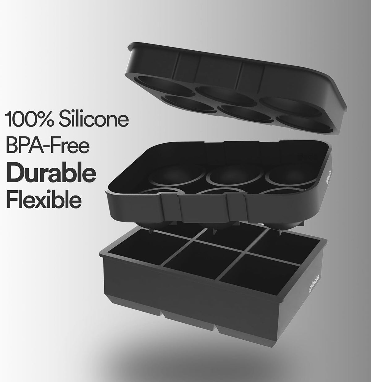 glacio Silicone Ice Cube Trays – Large Silicone Molds for 2-Inch Ice Cubes and Spheres Whiskey Ice