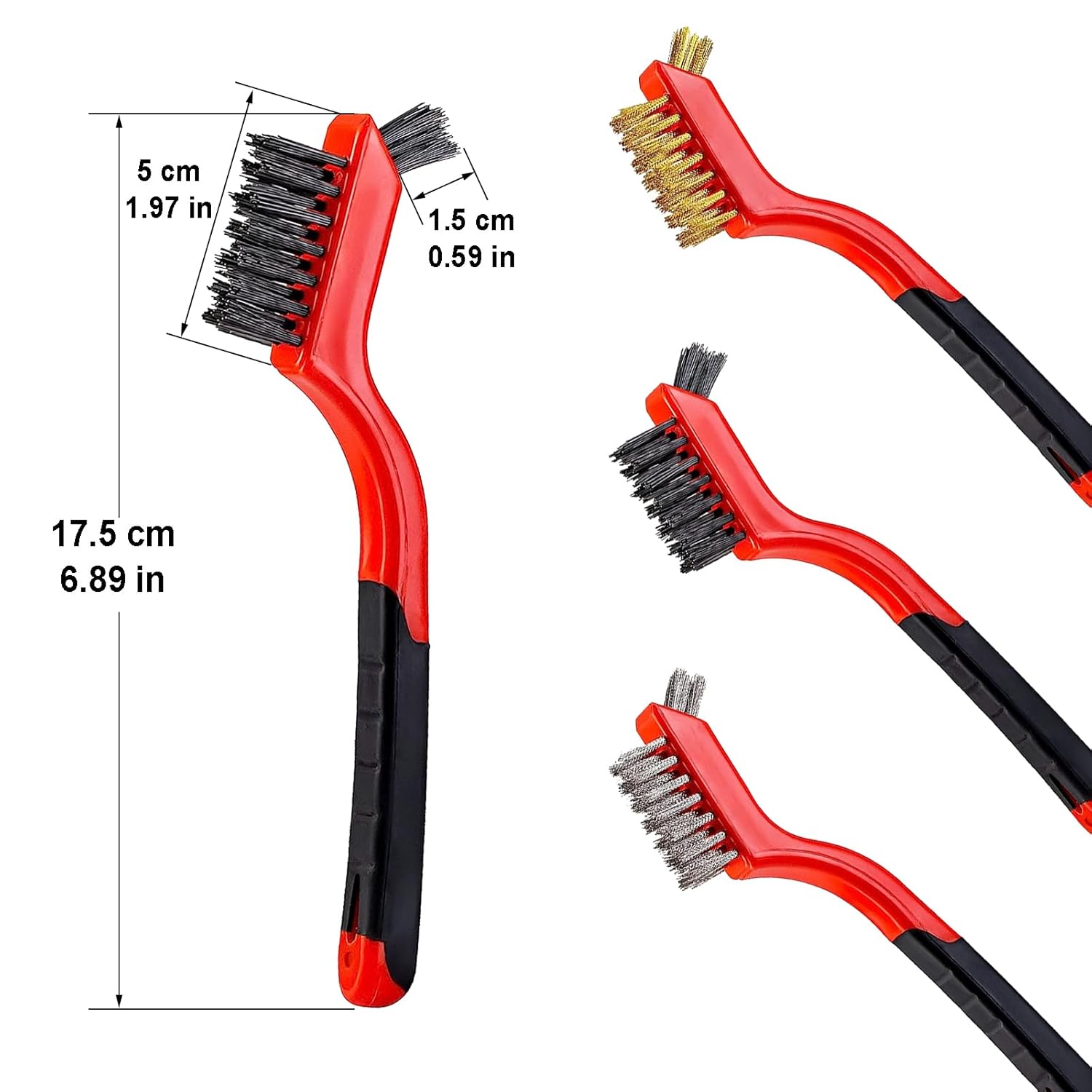 6Pcs Mini Wire Brush Set, Stainless Steel/Brass/Nylon Bristles Wire Brushes, Curved Handle Soft
