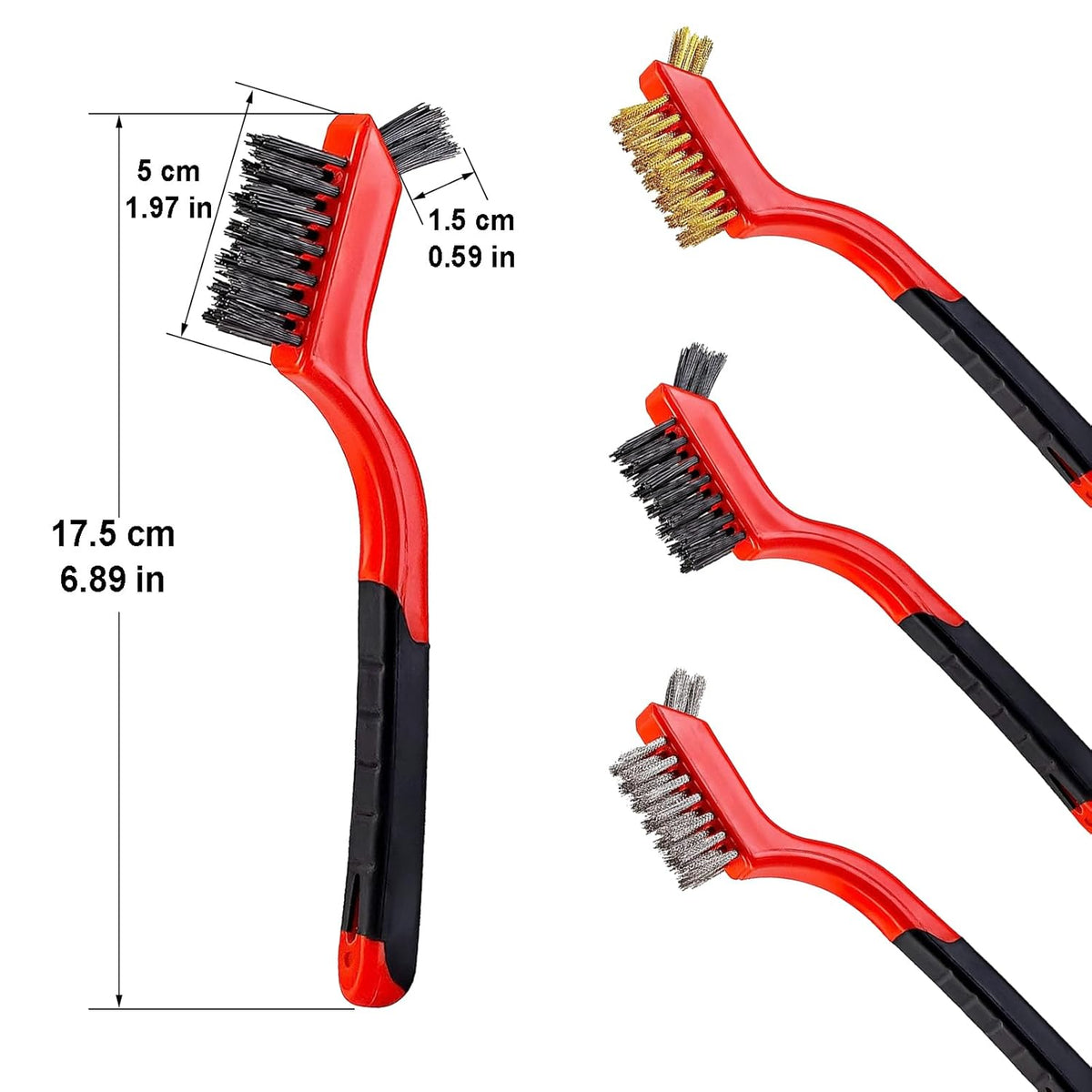 3Pcs Mini Wire Brush Set, Stainless Steel/Brass/Nylon Bristles Wire Brushes, Curved Handle Soft