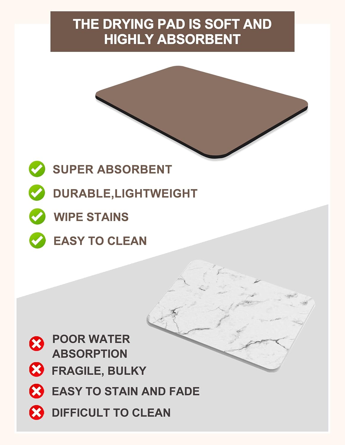 Dish Drying Mat for Kitchen Counter, 17" x 31.5"Dish Drying Pad with Non-slip Rubber Backed, Hide