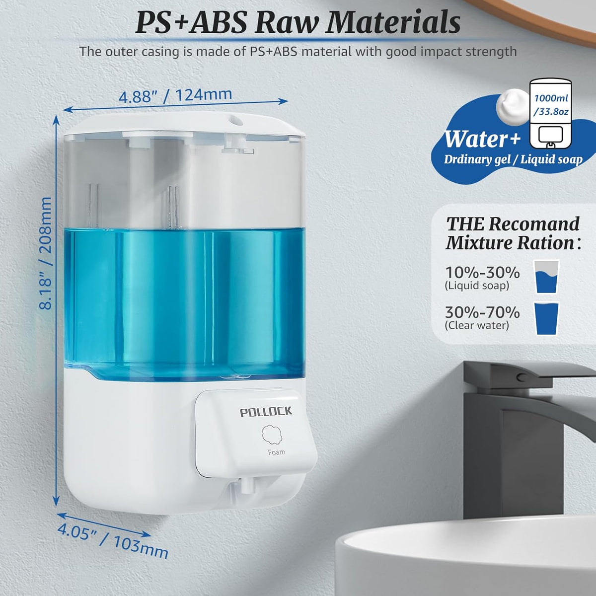 Foaming Hand Soap Dispenser Wall Mounted,Hand Sanitizer Dispenser,Lotion Detergent Dispenser,Dish