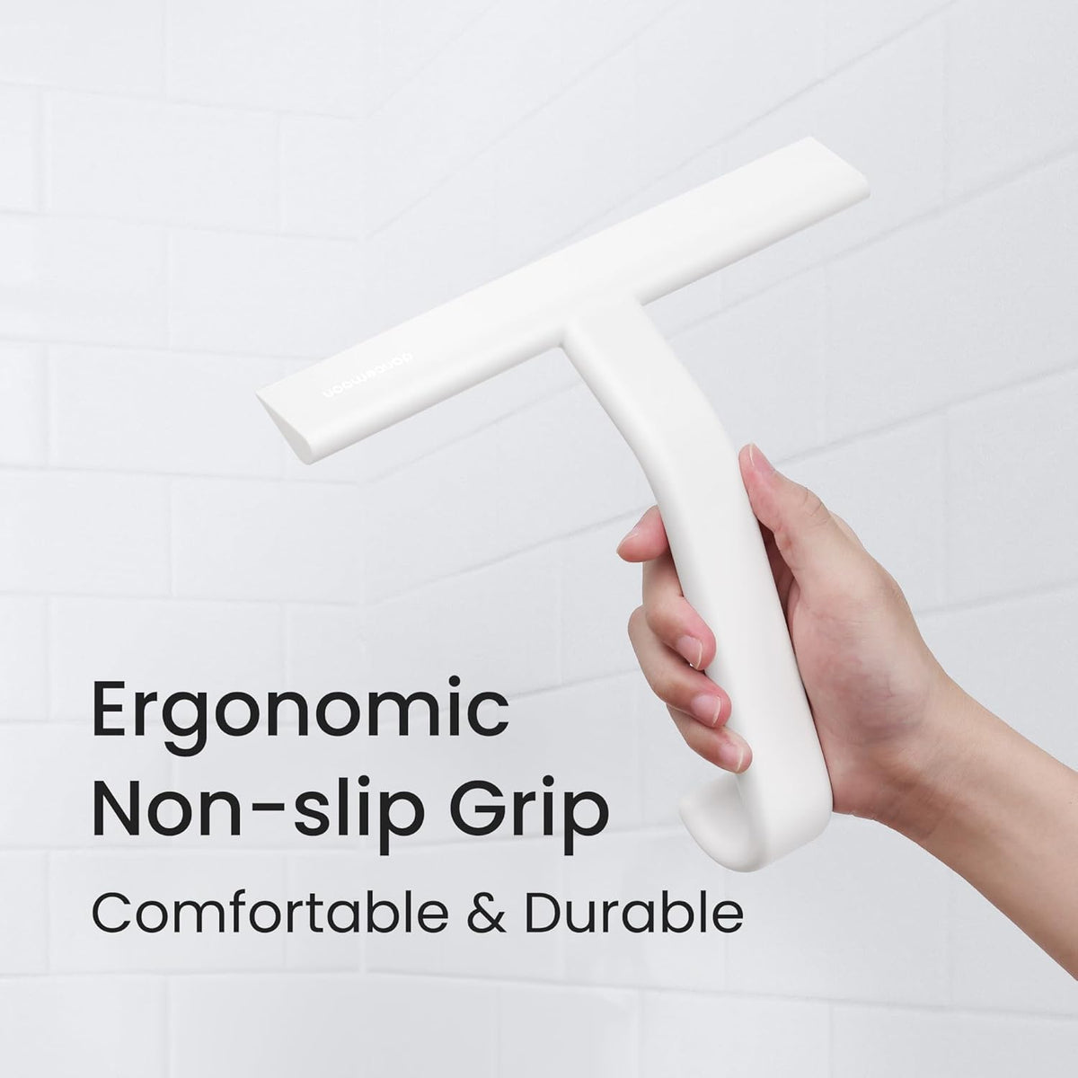 dancemoon JustHang Shower Squeegee for Glass Doors, All-One-Piece Silicone with Built-in Hook