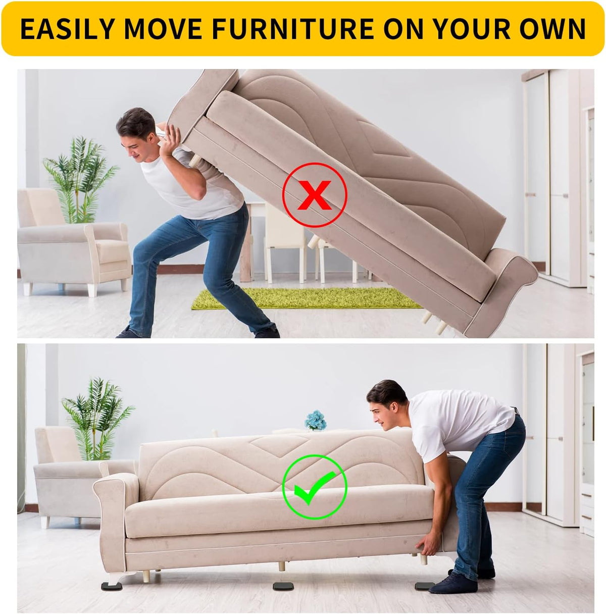 new space 3 Inch Furniture Sliders, 12pcs Sliders for Moving Furniture, Heavy-Duty Furniture Movers